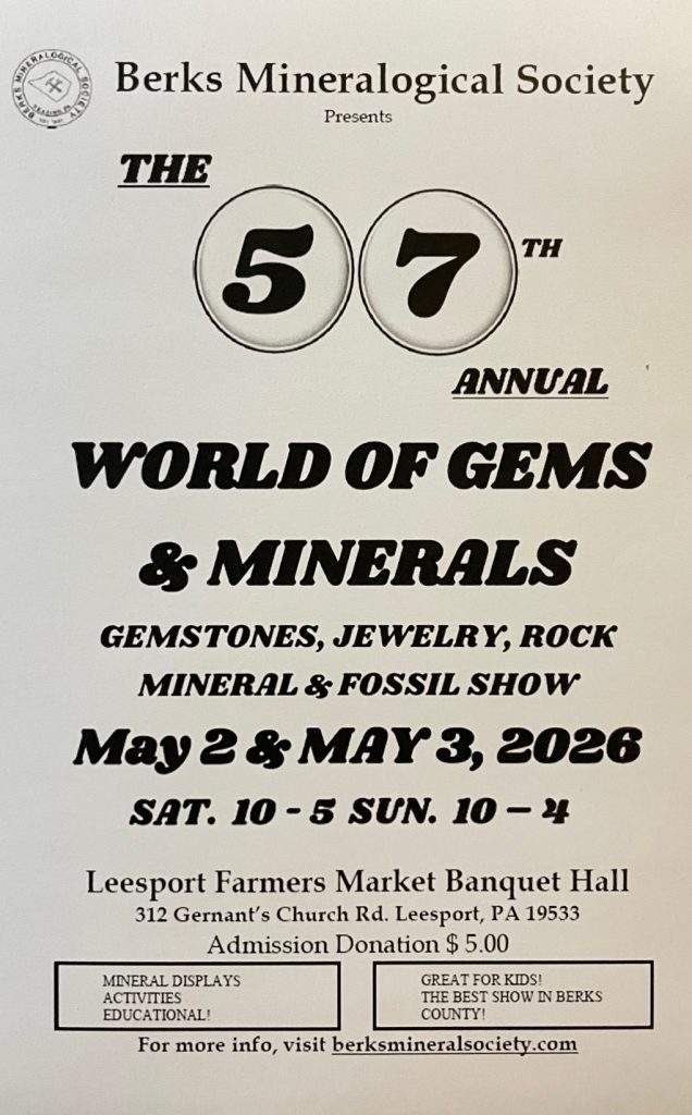 flyer for the 2026 world of gems and minerals show at the leesport farmers market